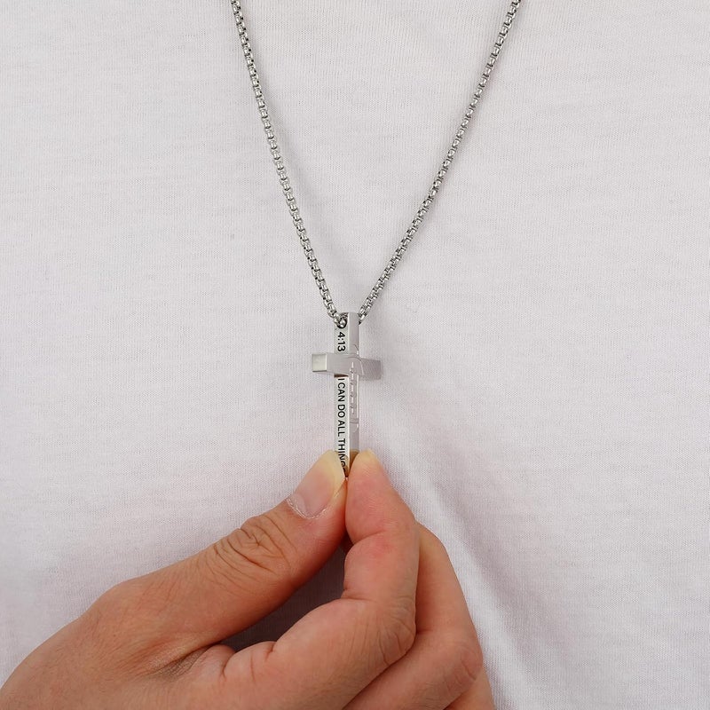 VULETO Football Cross Necklace for Boys Men, Stainless Steel Bible Verse Cross Pendant Chain Sports Gear Stuff Valentines Easter Christian Religious Jewelry Gifts for Teen Boys Kids - Image 3